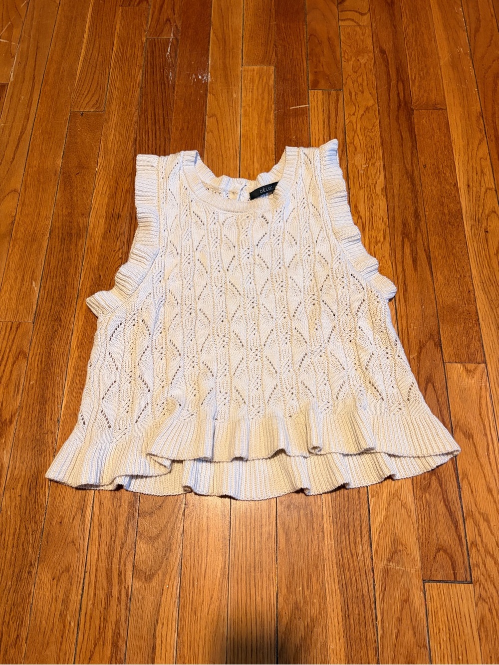 Ruffled 100% cotton Knit Sleeveless Top in Cream